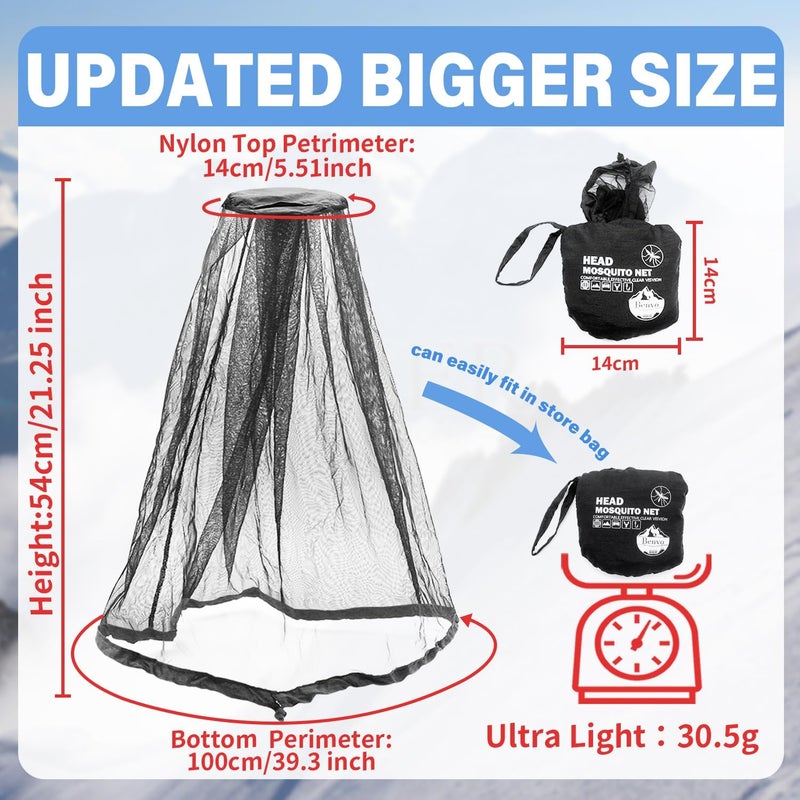 Benvo Mosquito Head Net Mesh One Piece Face Neck Fly Netting Cover from Bugs Gnats Noseeums Hat-Compatible Insect Shield for Fishing, Camping, Gardening (2pcs, Black, Upgraded Big Net) - Image 2
